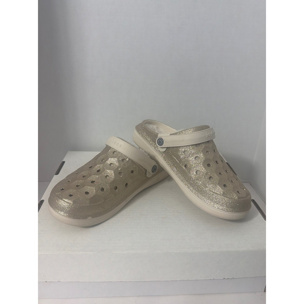 Joybees Modern Clog Gold Glitter Faux Fur Lined Slip On Shoes Womens 9 Mens 7